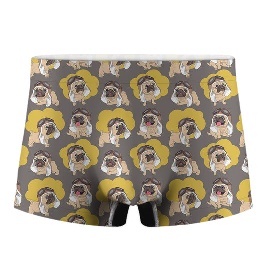 Pilot Pug Pattern Print Men's Boxer Briefs