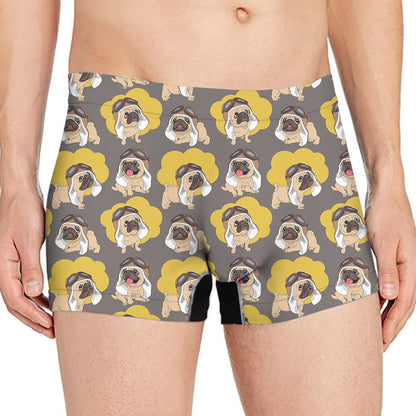 Pilot Pug Pattern Print Men's Boxer Briefs