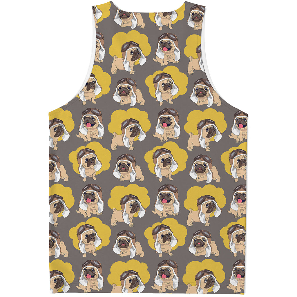 Pilot Pug Pattern Print Men's Tank Top