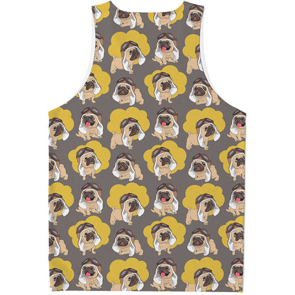 Pilot Pug Pattern Print Men's Tank Top