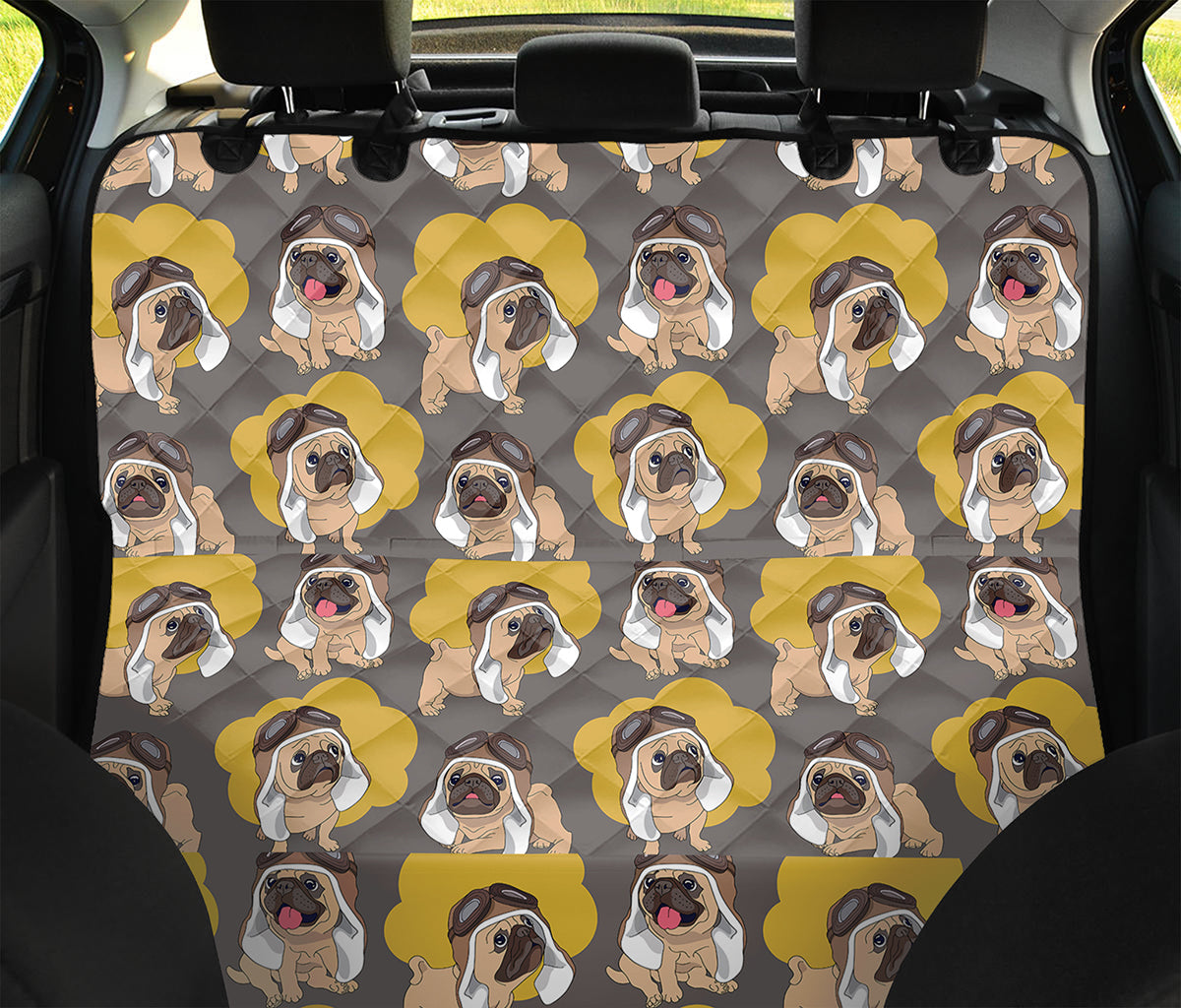 Pilot Pug Pattern Print Pet Car Back Seat Cover