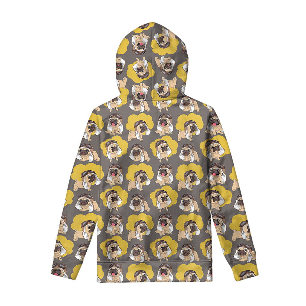 Pilot Pug Pattern Print Pullover Hoodie