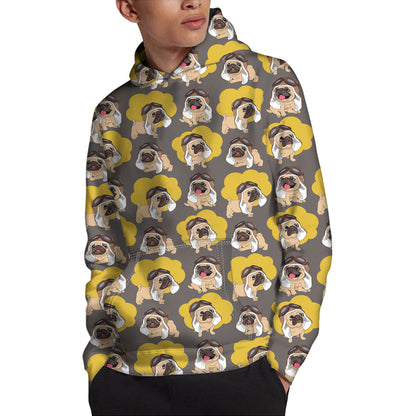 Pilot Pug Pattern Print Pullover Hoodie