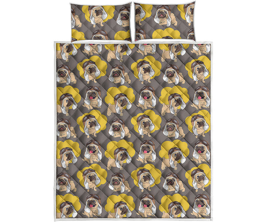 Pilot Pug Pattern Print Quilt Bed Set