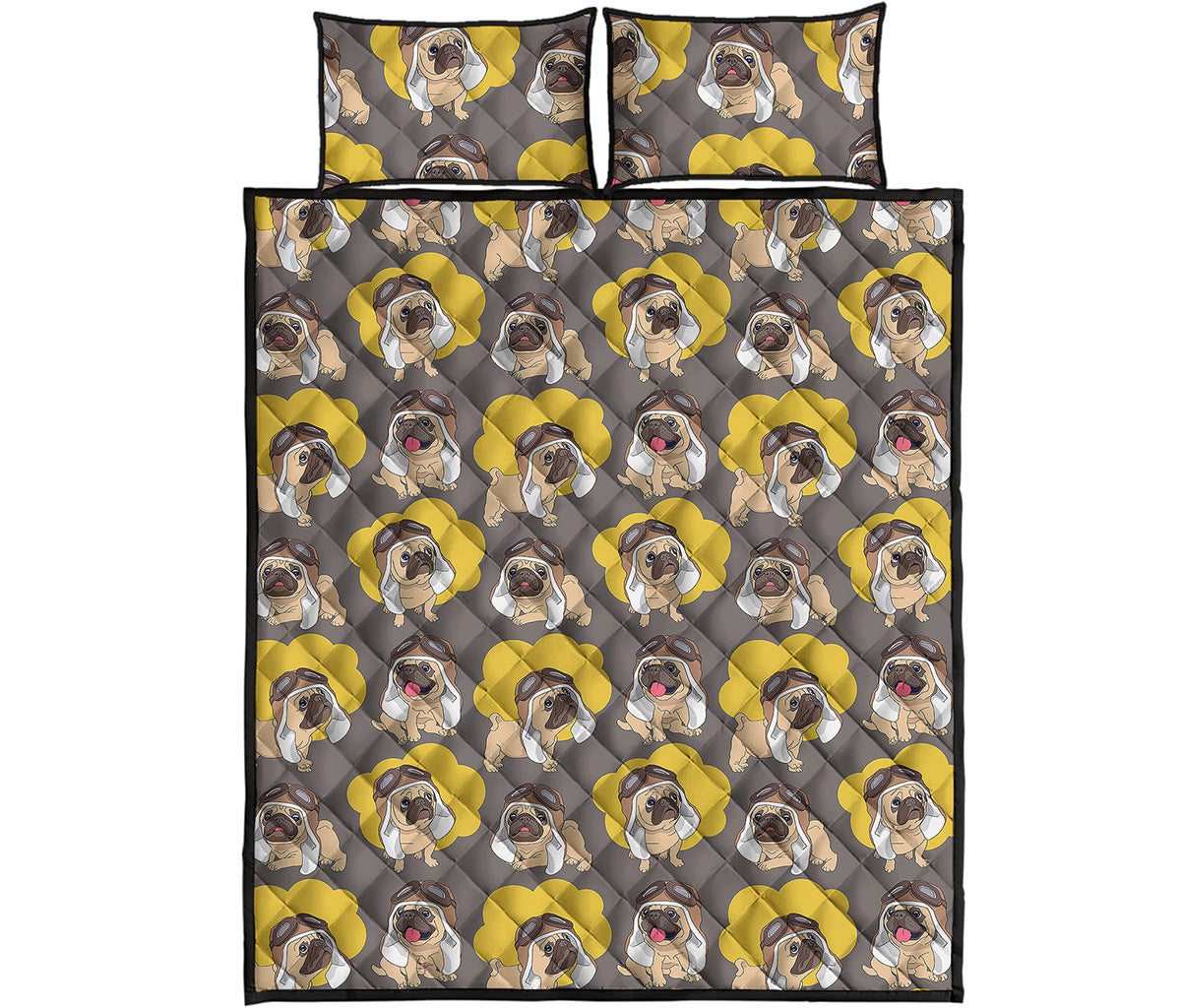 Pilot Pug Pattern Print Quilt Bed Set