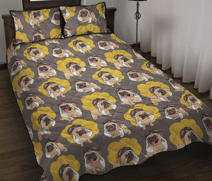 Pilot Pug Pattern Print Quilt Bed Set