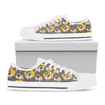 Pilot Pug Pattern Print White Low Top Shoes