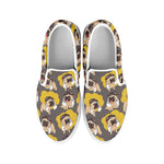 Pilot Pug Pattern Print White Slip On Shoes