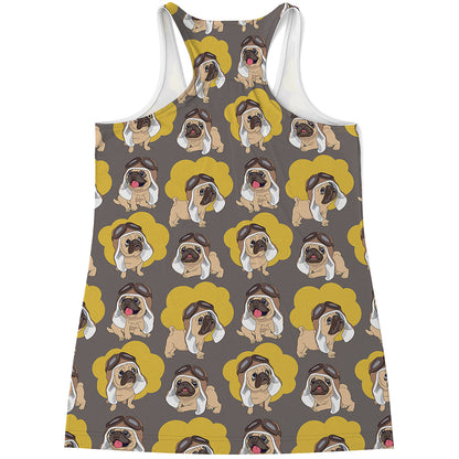 Pilot Pug Pattern Print Women's Racerback Tank Top