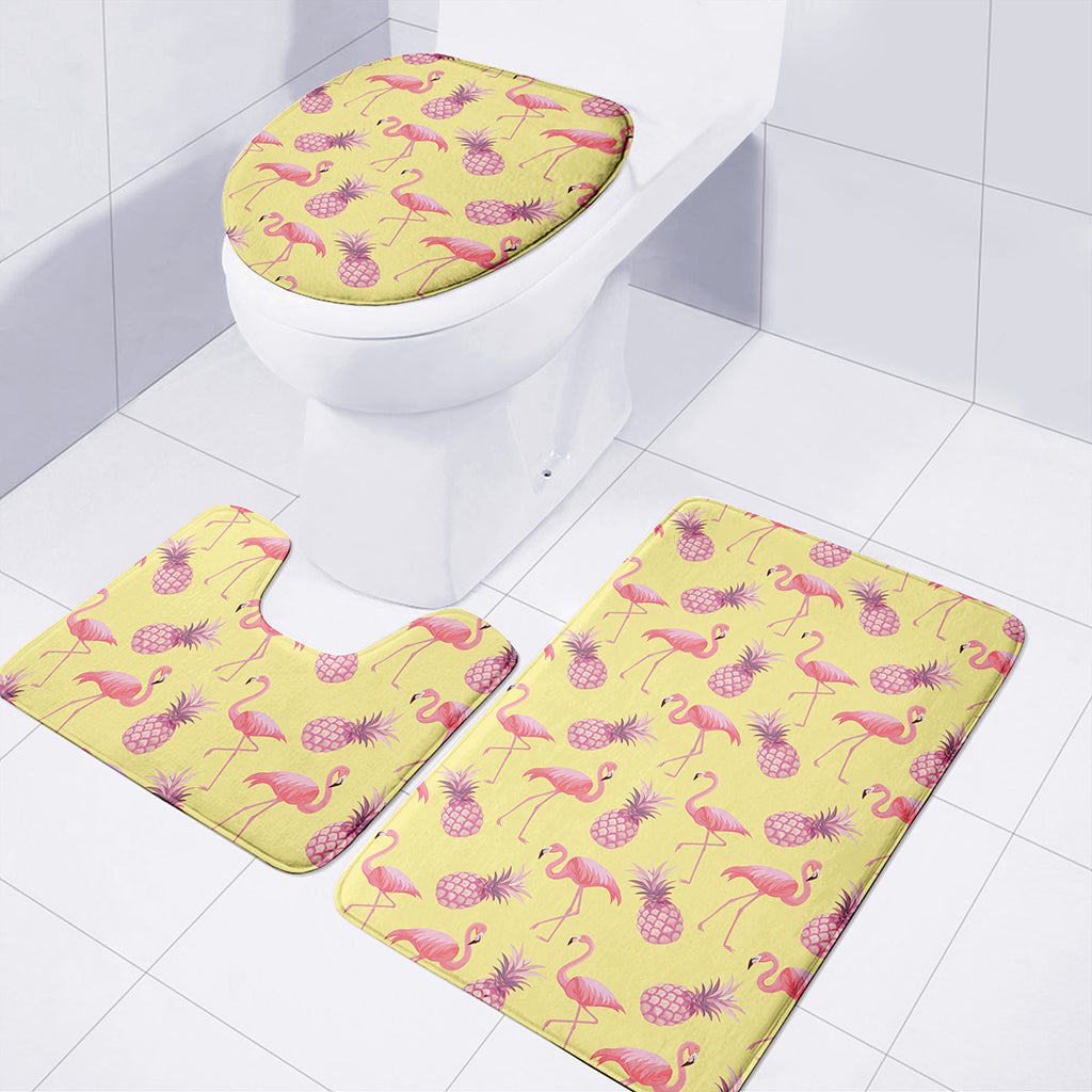 Pineapple And Flamingo Pattern Print 3 Piece Bath Mat Set