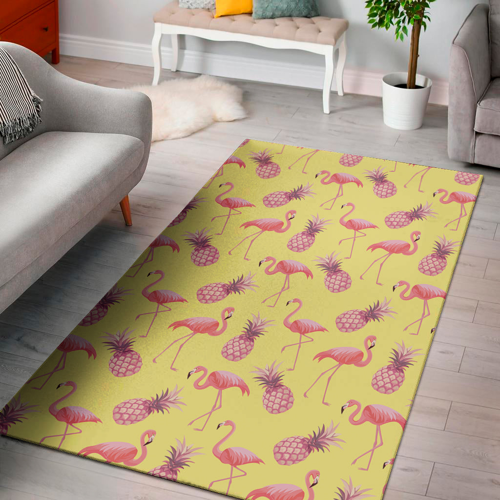 Pineapple And Flamingo Pattern Print Area Rug