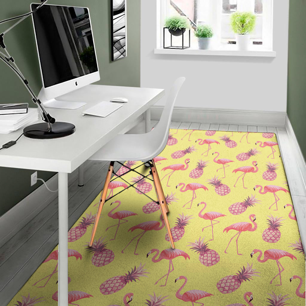 Pineapple And Flamingo Pattern Print Area Rug