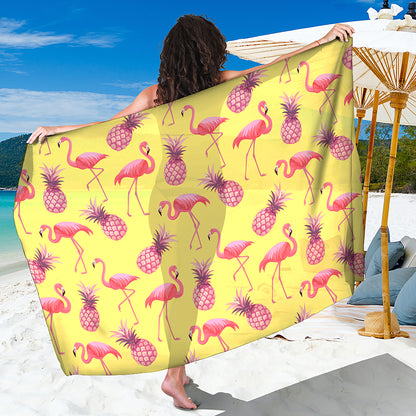 Pineapple And Flamingo Pattern Print Beach Sarong Wrap