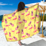 Pineapple And Flamingo Pattern Print Beach Sarong Wrap