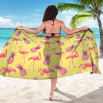 Pineapple And Flamingo Pattern Print Beach Sarong Wrap