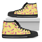 Pineapple And Flamingo Pattern Print Black High Top Shoes