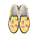 Pineapple And Flamingo Pattern Print Black Slip On Shoes