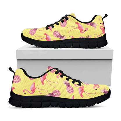 Pineapple And Flamingo Pattern Print Black Sneakers