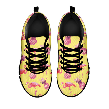 Pineapple And Flamingo Pattern Print Black Sneakers