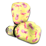 Pineapple And Flamingo Pattern Print Boxing Gloves