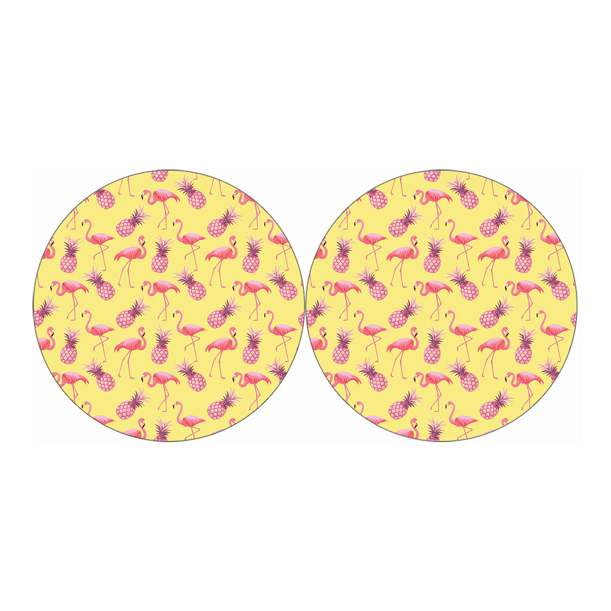 Pineapple And Flamingo Pattern Print Car Coasters