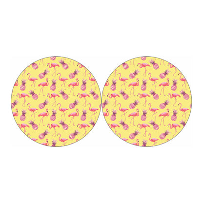 Pineapple And Flamingo Pattern Print Car Coasters