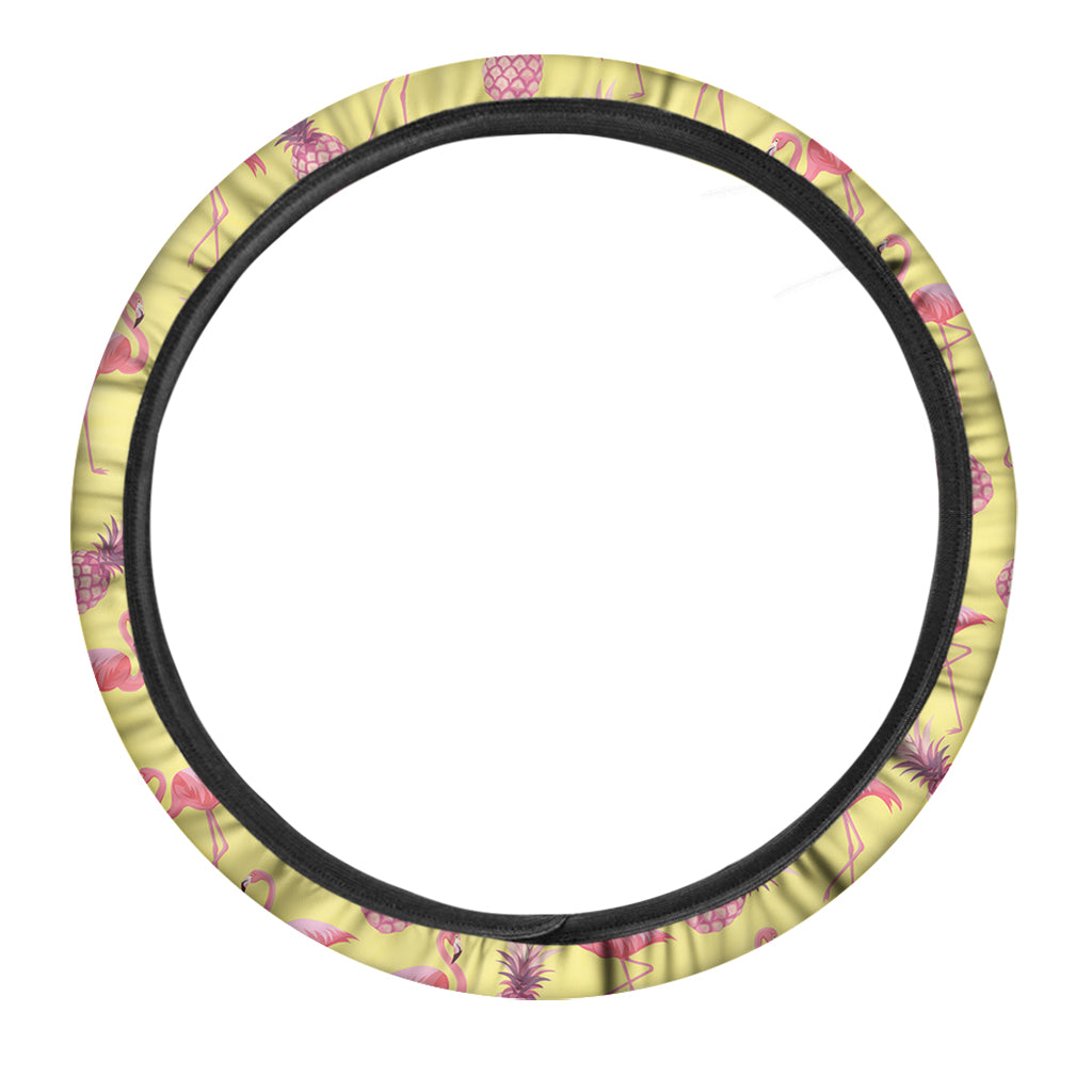 Pineapple And Flamingo Pattern Print Car Steering Wheel Cover