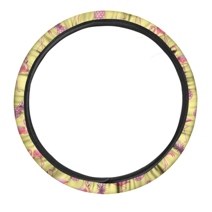 Pineapple And Flamingo Pattern Print Car Steering Wheel Cover