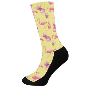 Pineapple And Flamingo Pattern Print Crew Socks