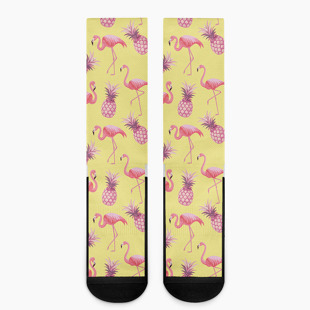 Pineapple And Flamingo Pattern Print Crew Socks