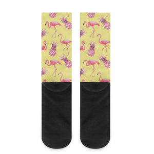 Pineapple And Flamingo Pattern Print Crew Socks