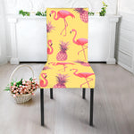 Pineapple And Flamingo Pattern Print Dining Chair Slipcover