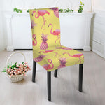 Pineapple And Flamingo Pattern Print Dining Chair Slipcover