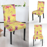 Pineapple And Flamingo Pattern Print Dining Chair Slipcover