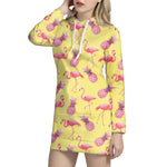 Pineapple And Flamingo Pattern Print Hoodie Dress