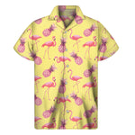 Pineapple And Flamingo Pattern Print Men's Short Sleeve Shirt
