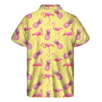 Pineapple And Flamingo Pattern Print Men's Short Sleeve Shirt