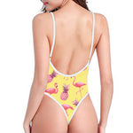 Pineapple And Flamingo Pattern Print One Piece High Cut Swimsuit
