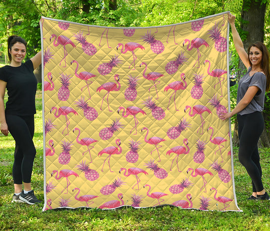 Pineapple And Flamingo Pattern Print Quilt