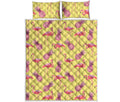 Pineapple And Flamingo Pattern Print Quilt Bed Set