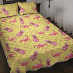 Pineapple And Flamingo Pattern Print Quilt Bed Set