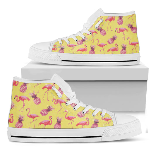 Pineapple And Flamingo Pattern Print White High Top Shoes