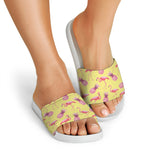 Pineapple And Flamingo Pattern Print White Slide Sandals