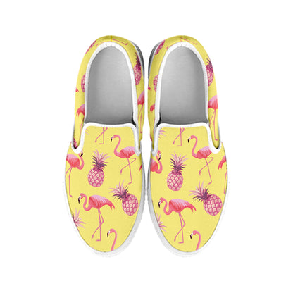Pineapple And Flamingo Pattern Print White Slip On Shoes