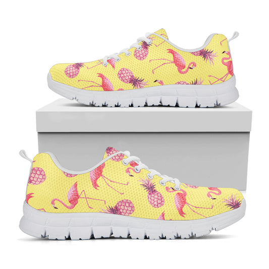 Pineapple And Flamingo Pattern Print White Sneakers