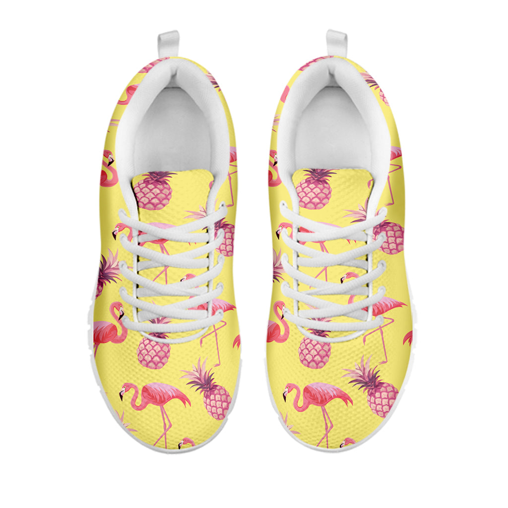 Pineapple And Flamingo Pattern Print White Sneakers