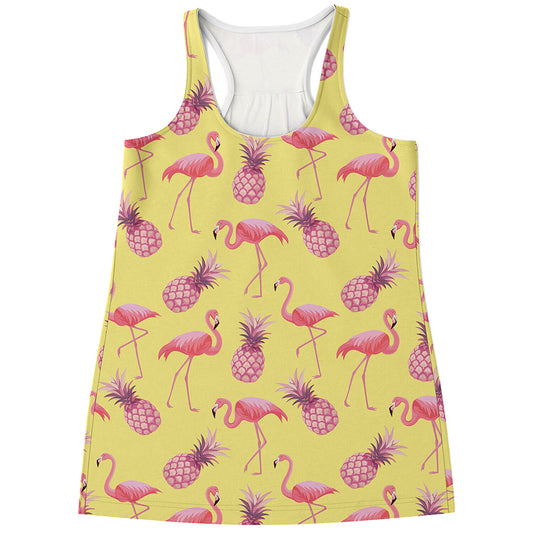 Pineapple And Flamingo Pattern Print Women's Racerback Tank Top