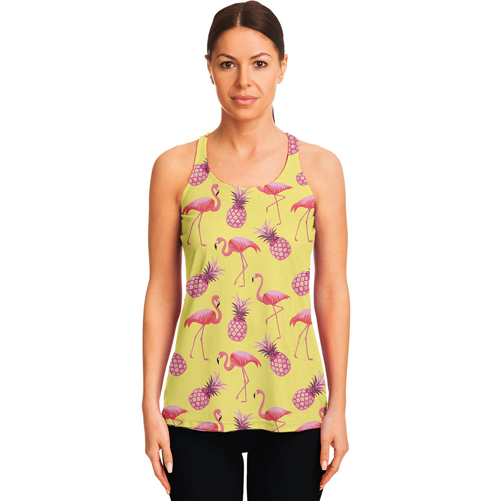 Pineapple And Flamingo Pattern Print Women's Racerback Tank Top