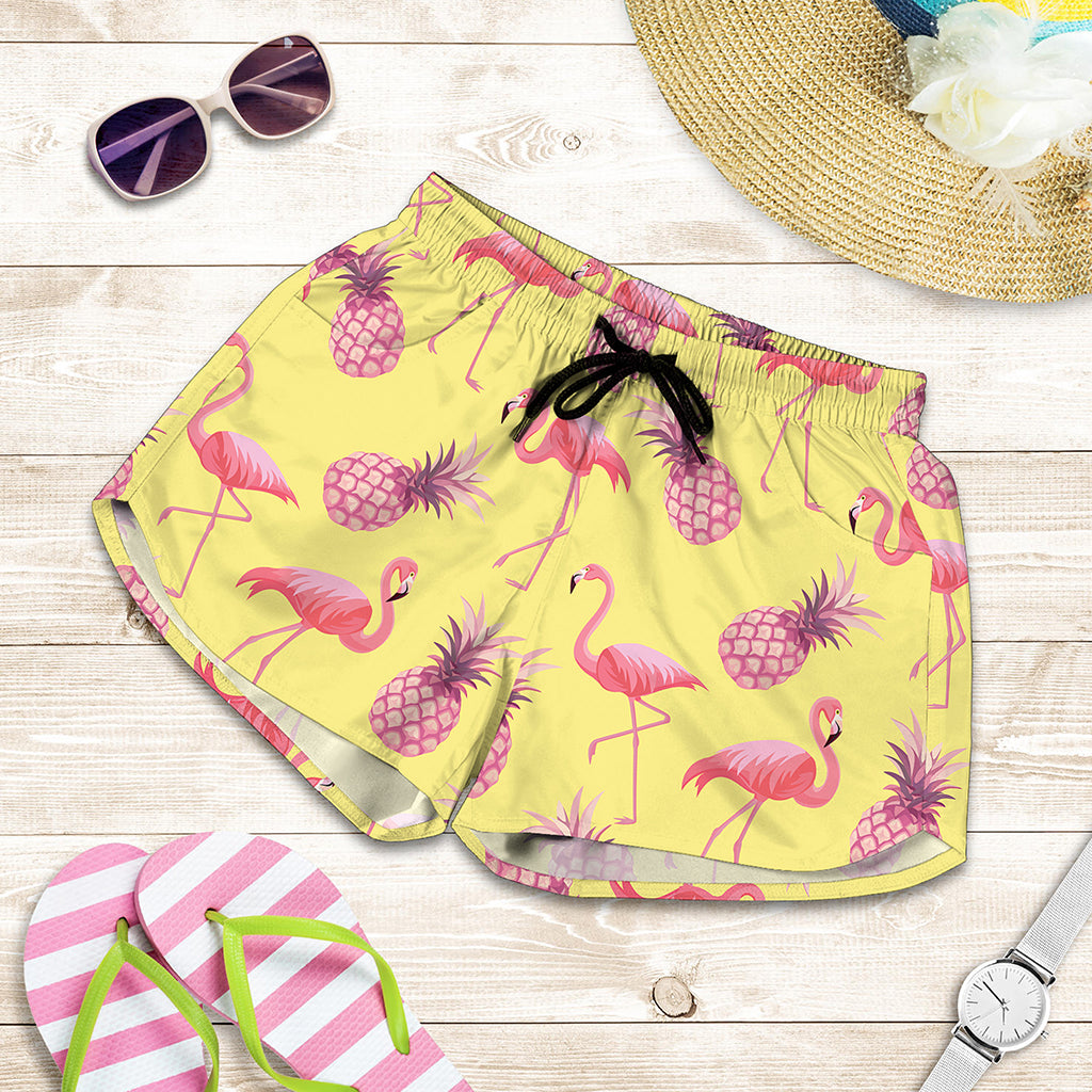 Pineapple And Flamingo Pattern Print Women's Shorts