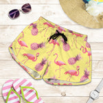 Pineapple And Flamingo Pattern Print Women's Shorts